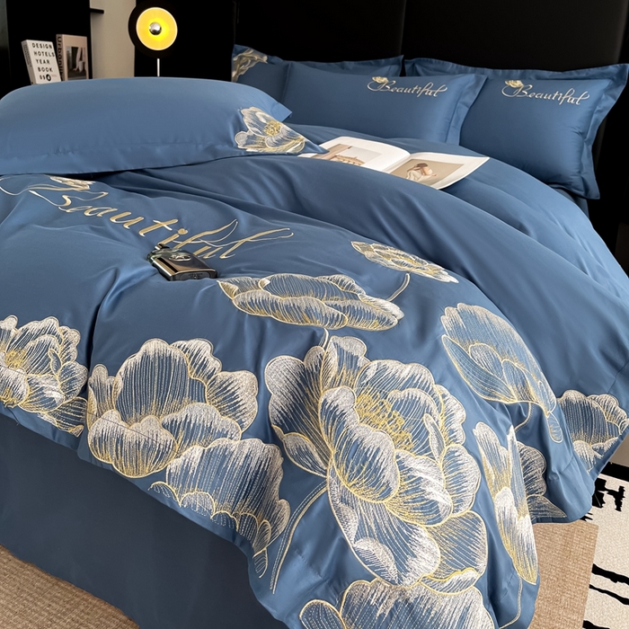 91家纺网 家纺一手货源 找家纺 梧桐家居 2024新款13376全棉四件套-银杏 银杏-皇家蓝