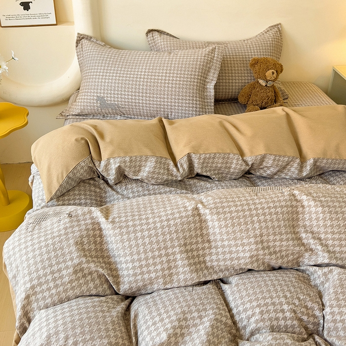 91家纺网 家纺一手货源 找家纺 2024新款全棉印花磨毛系列四件套 摩卡棕