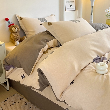 91家纺网 家纺一手货源 找家纺 2024新款全棉印花磨毛系列四件套 欧尼熊