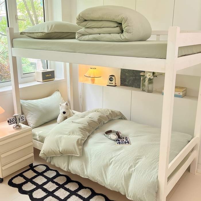 91家纺网 家纺一手货源 找家纺 吉象家纺 2025新款全棉水洗棉三角针学生三件套四件套 秘境-浅绿