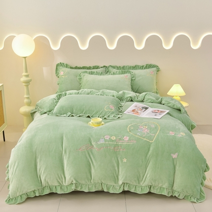 91家纺网 家纺一手货源 找家纺 （总）梦之星 2025新款230g高克重刺绣花边牛奶绒四件套