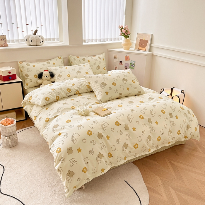 91家纺网 家纺一手货源 找家纺 柠馨 2024新款全棉印花四件套 星空熊