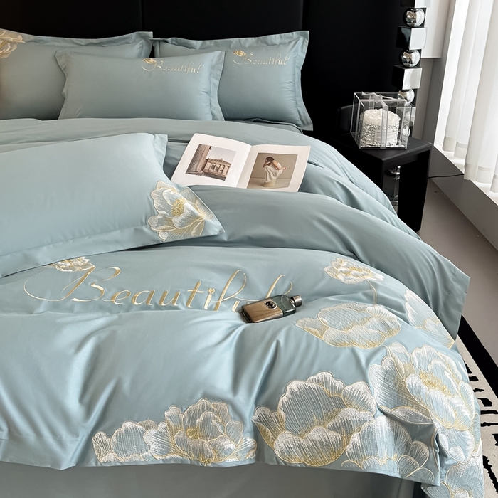 91家纺网 家纺一手货源 找家纺 梧桐家居 2024新款13376全棉四件套-银杏 银杏-飘蓝