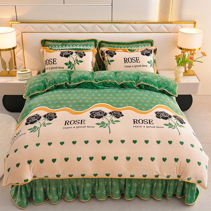 91家纺网 家纺一手货源 找家纺 爱洛家纺 2024新款高克重牛奶绒印花四件套 玫瑰之约