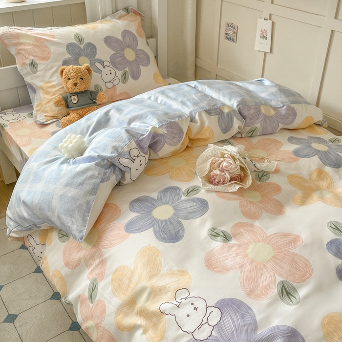 91家纺网 家纺一手货源 找家纺 菲梵家纺 2024新款全棉喷气小清新宿舍上下铺学生三件套 仙仙兔