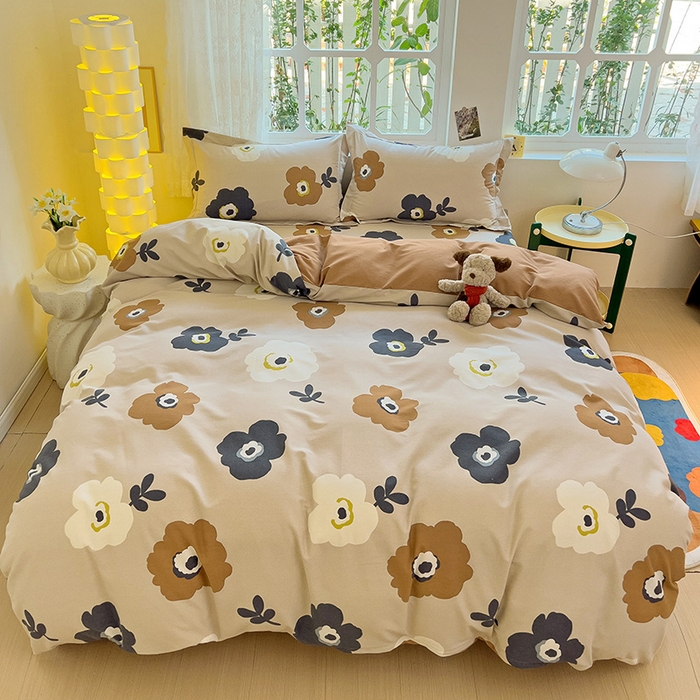 91家纺网 家纺一手货源 找家纺 2024新款全棉印花磨毛系列四件套 温柔可可