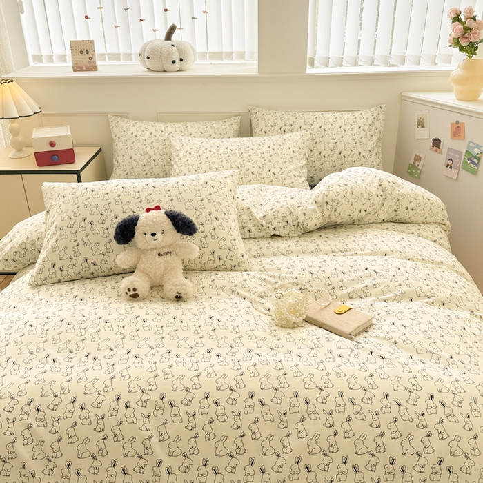 91家纺网 家纺一手货源 找家纺 柠馨 2024新款全棉印花四件套 兔斯基