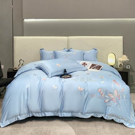 梧桐家居 2024新款冰丝四件套-蝴蝶 蝴蝶-天蓝