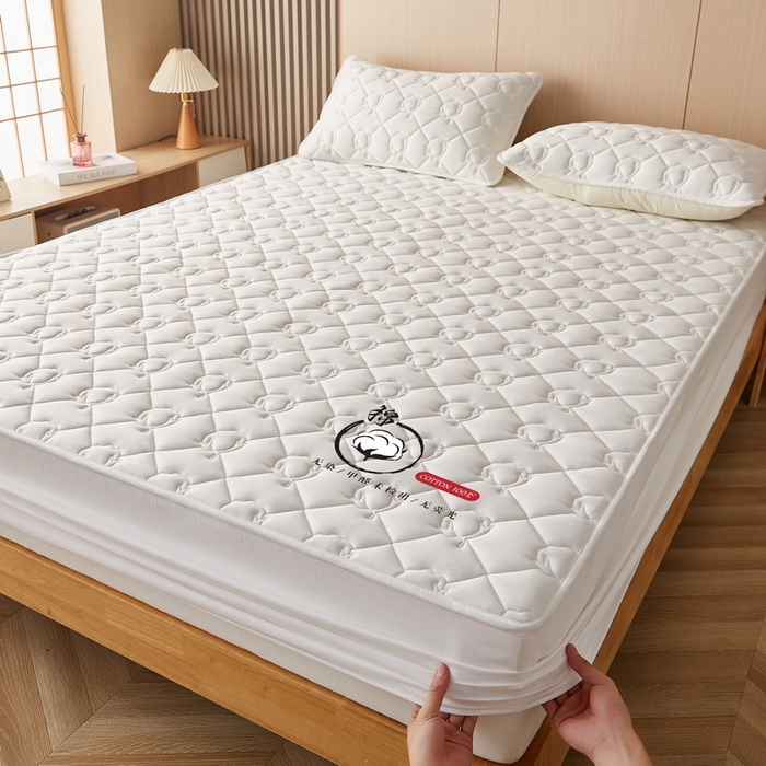 91家纺网 家纺一手货源 找家纺 卡派 2024新款水洗棉棉花床笠 棉花-白