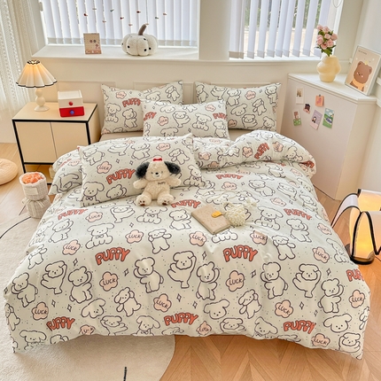 柠馨 2024新款全棉印花四件套 幸运狗狗