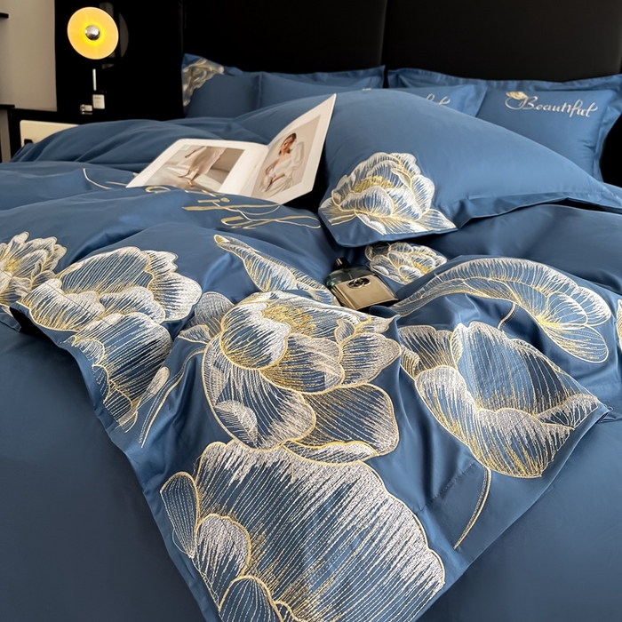 91家纺网 家纺一手货源 找家纺 梧桐家居 2024新款13376全棉四件套-银杏 银杏-皇家蓝