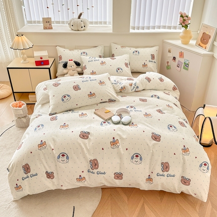 91家纺网 家纺一手货源 找家纺 柠馨 2024新款全棉印花四件套 律动小熊