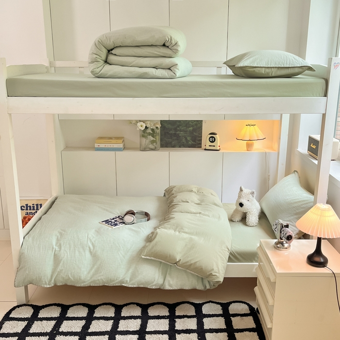 91家纺网 家纺一手货源 找家纺 吉象家纺 2025新款全棉水洗棉三角针学生三件套四件套 秘境-浅绿