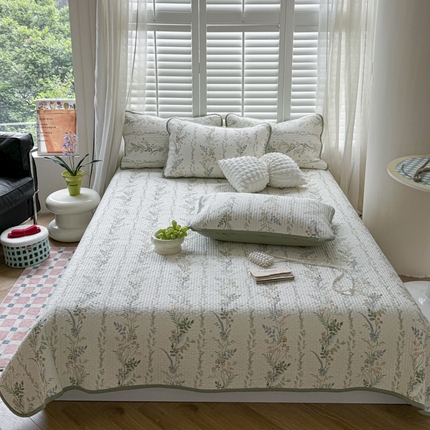 茉夕家纺 2024新款双面全棉夹棉床盖系列 仙草