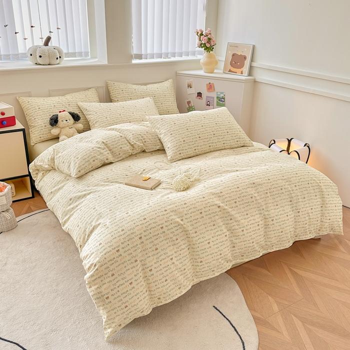 91家纺网 家纺一手货源 找家纺 柠馨 2024新款全棉印花四件套 微微熊