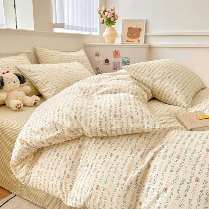 91家纺网 家纺一手货源 找家纺 柠馨 2024新款全棉印花四件套 微微熊