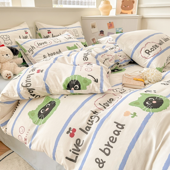 91家纺网 家纺一手货源 找家纺 柠馨 2024新款全棉印花四件套 喵星人