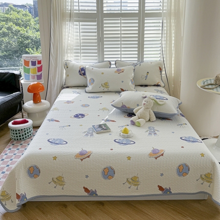 茉夕家纺 2024新款双面全棉夹棉床盖系列 遨游太空