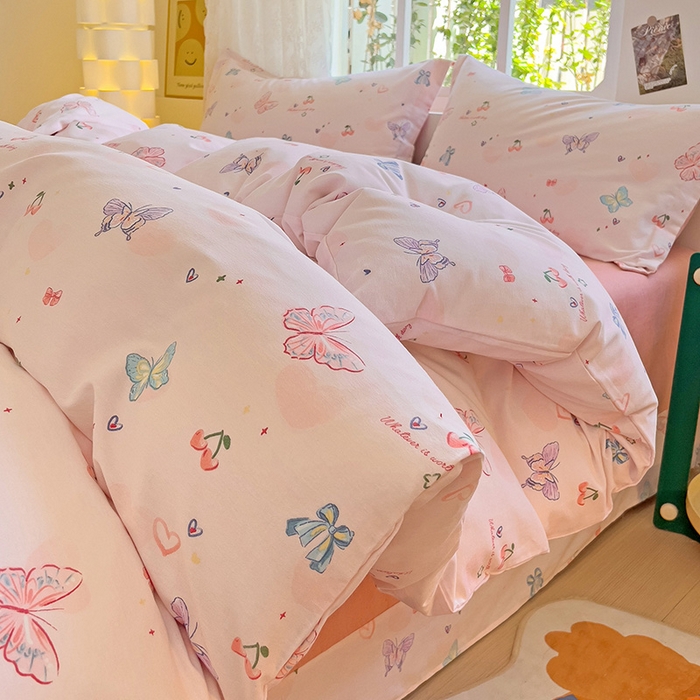 91家纺网 家纺一手货源 找家纺 2024新款全棉印花磨毛系列四件套 名媛