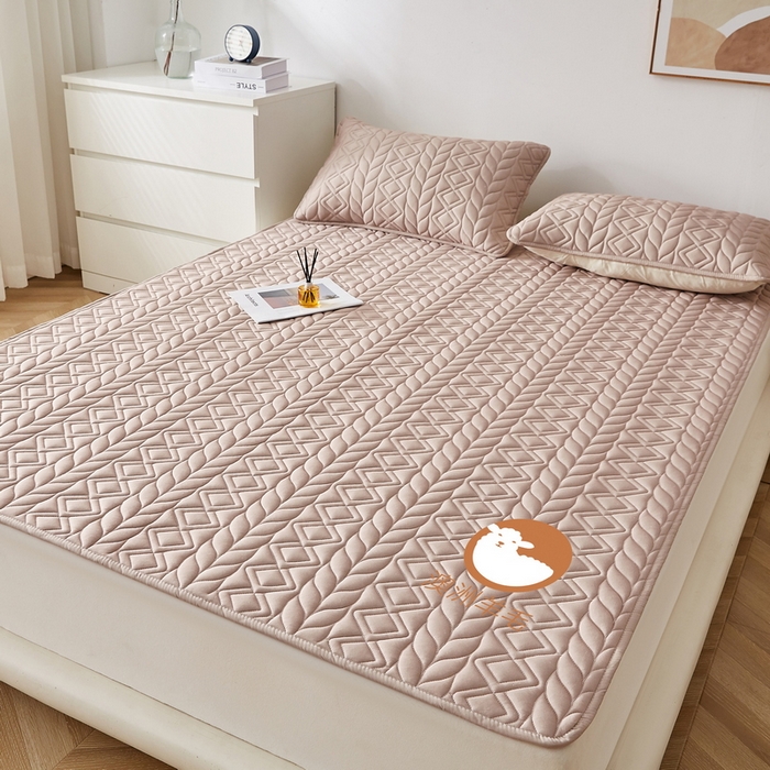 91家纺网 家纺一手货源 找家纺 2024新款水洗棉羊毛床褥大床款-富贵竹系列 富贵竹-卡其