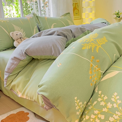 91家纺网 家纺一手货源 找家纺 2024新款全棉印花磨毛系列四件套 随风悠扬