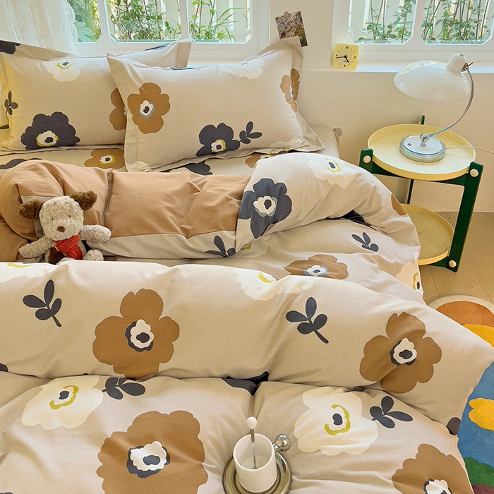 91家纺网 家纺一手货源 找家纺 2024新款全棉印花磨毛系列四件套 温柔可可