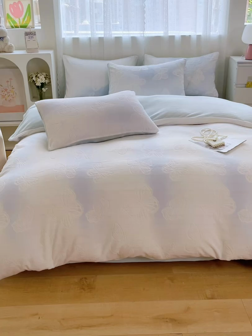 91家纺网 家纺一手货源 找家纺 神州川 直播爆款2024新款欧式烂花3D绣花牛奶绒雕花绒四件套 七彩梦碟