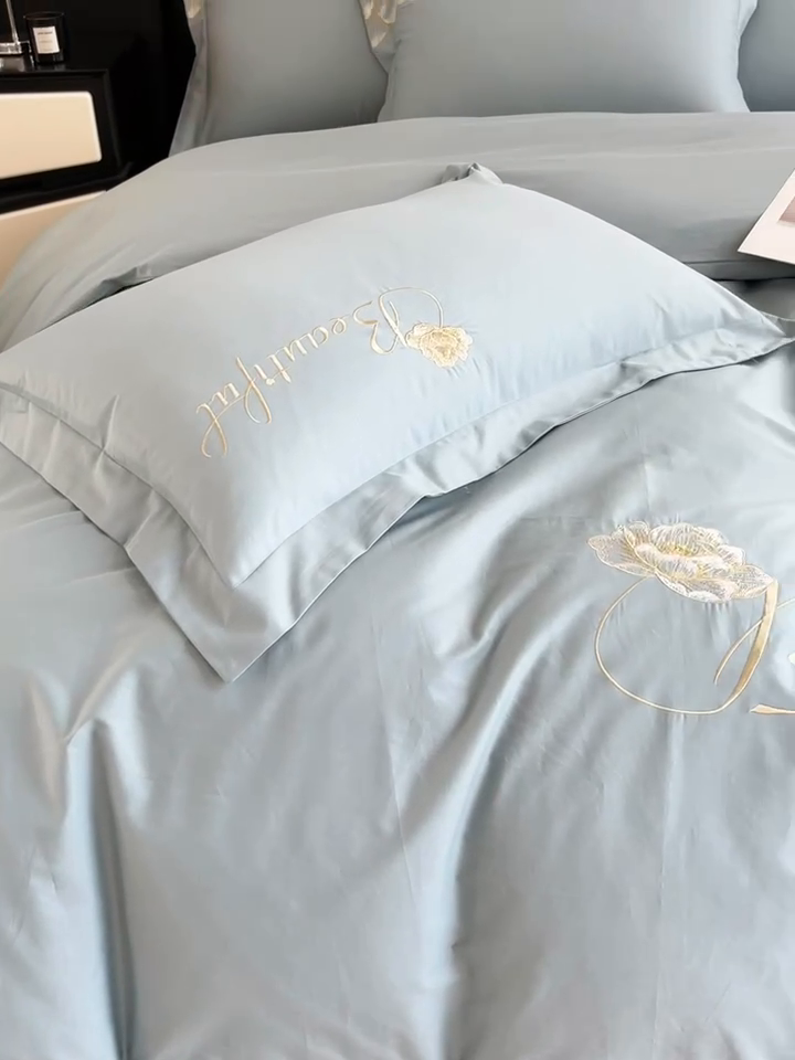 91家纺网 家纺一手货源 找家纺 梧桐家居 2024新款13376全棉四件套-银杏 银杏-飘蓝