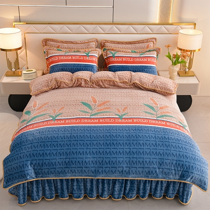 爱洛家纺 2024新款高克重牛奶绒印花四件套 麦穗