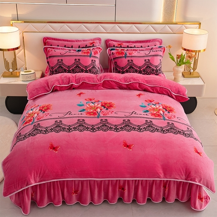 爱洛家纺 2024新款高克重牛奶绒印花四件套 花梦里