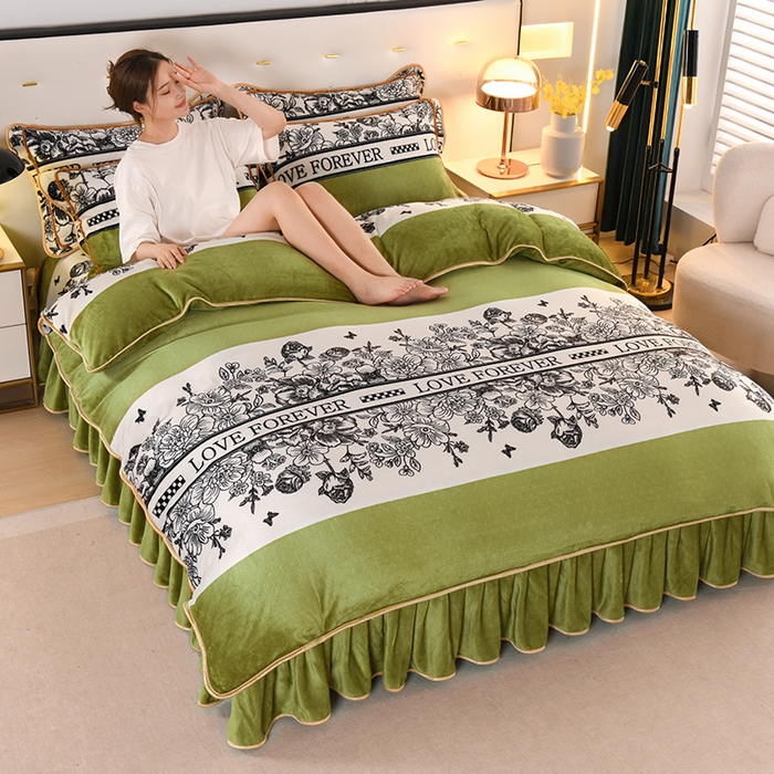 91家纺网 家纺一手货源 找家纺 爱洛家纺 2024新款高克重牛奶绒印花四件套 盼夏