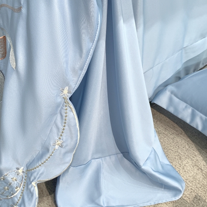 91家纺网 家纺一手货源 找家纺 梧桐家居 2024新款冰丝四件套-蝴蝶 蝴蝶-天蓝