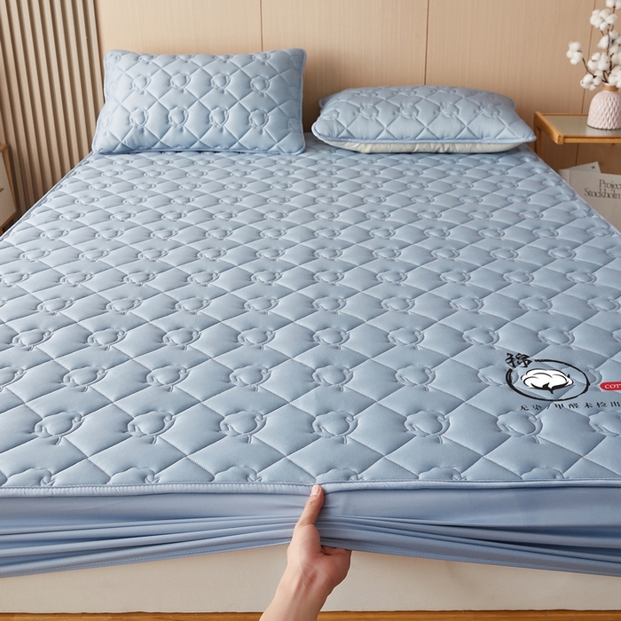 91家纺网 家纺一手货源 找家纺 卡派 2024新款水洗棉棉花床笠 棉花-蓝灰