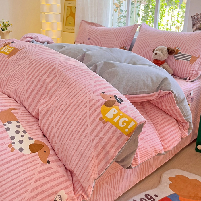 91家纺网 家纺一手货源 找家纺 2024新款全棉印花磨毛系列四件套 幸运狗