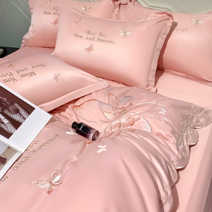 91家纺网 家纺一手货源 找家纺 梧桐家居 2024新款冰丝四件套-蝴蝶 蝴蝶-豆沙