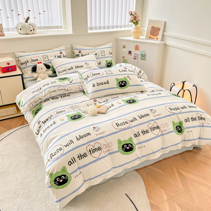 91家纺网 家纺一手货源 找家纺 柠馨 2024新款全棉印花四件套 喵星人