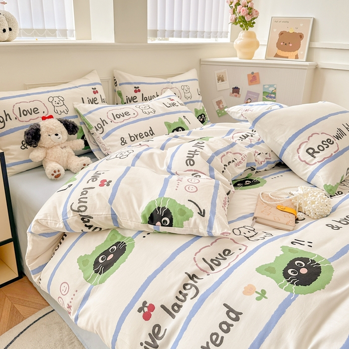 91家纺网 家纺一手货源 找家纺 柠馨 2024新款全棉印花四件套 喵星人