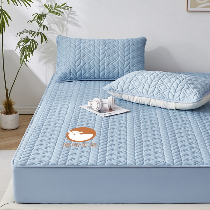 91家纺网 家纺一手货源 找家纺 卡派 2024新款大床款羊毛床笠-富贵竹 富贵竹-蓝灰