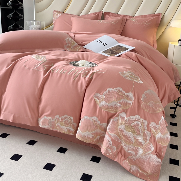 91家纺网 家纺一手货源 找家纺 梧桐家居 2024新款13376全棉四件套-银杏 银杏-豆沙