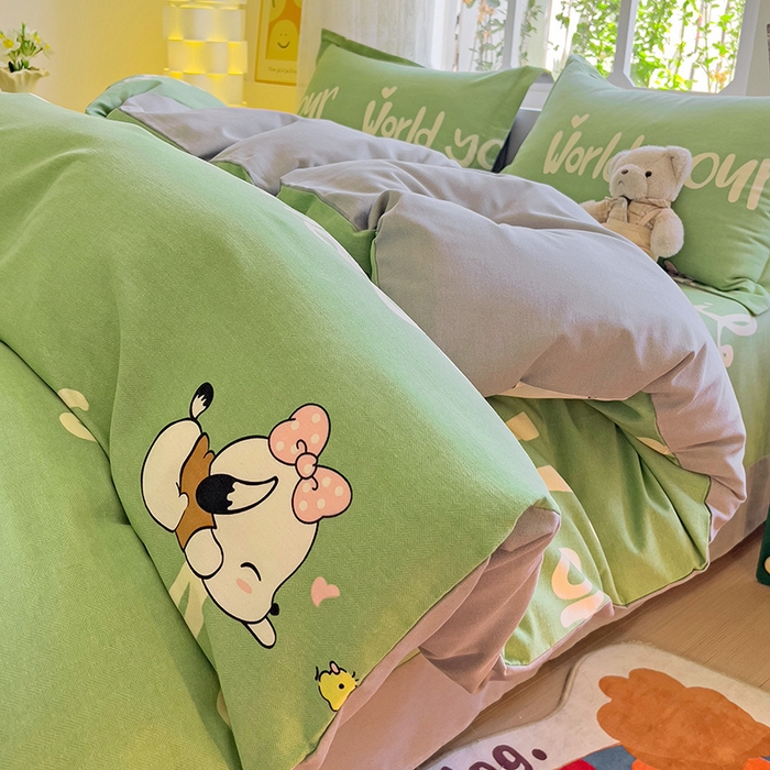 91家纺网 家纺一手货源 找家纺 2024新款全棉印花磨毛系列四件套 萌宠宝贝