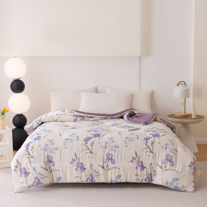 91家纺网 家纺一手货源 找家纺 爱宝被业 2024新款提花云纱棉印花被 花团锦簇