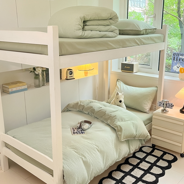 91家纺网 家纺一手货源 找家纺 吉象家纺 2025新款全棉水洗棉三角针学生三件套四件套 秘境-浅绿