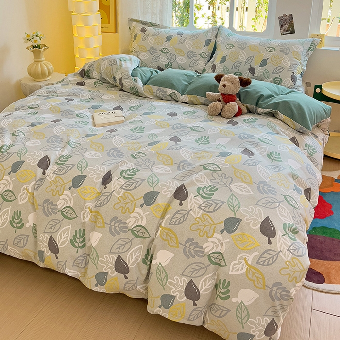 91家纺网 家纺一手货源 找家纺 2024新款全棉印花磨毛系列四件套 叶雨