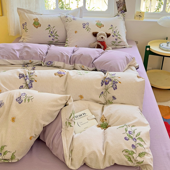 91家纺网 家纺一手货源 找家纺 2024新款全棉印花磨毛系列四件套 萌熊花园