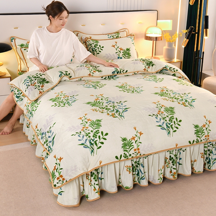 91家纺网 家纺一手货源 找家纺 爱洛家纺 2024新款高克重牛奶绒印花四件套 阳光花语