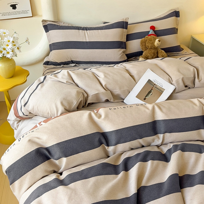 91家纺网 家纺一手货源 找家纺 2024新款全棉印花磨毛系列四件套 诺曼蒂 灰