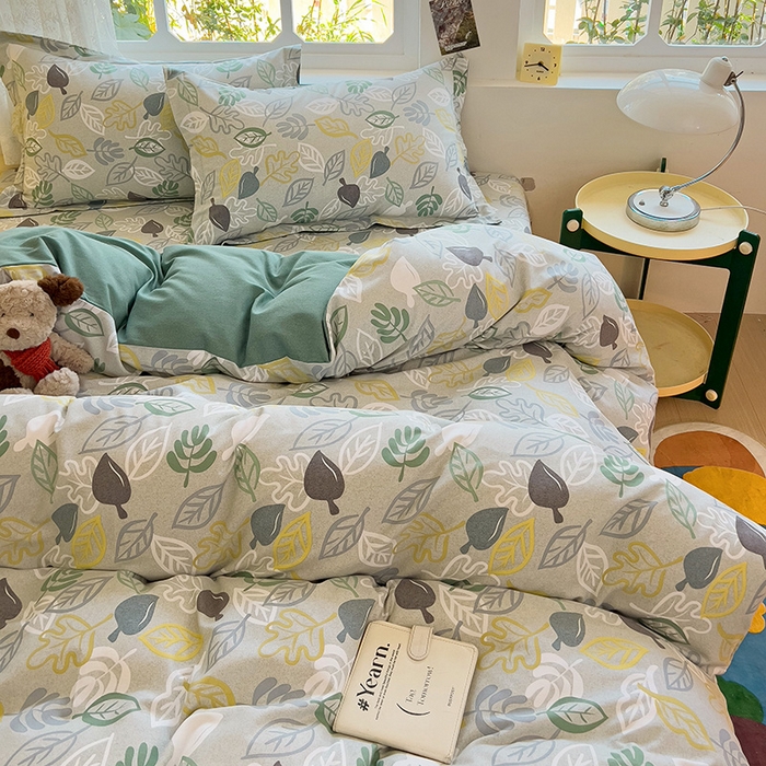 91家纺网 家纺一手货源 找家纺 2024新款全棉印花磨毛系列四件套 叶雨