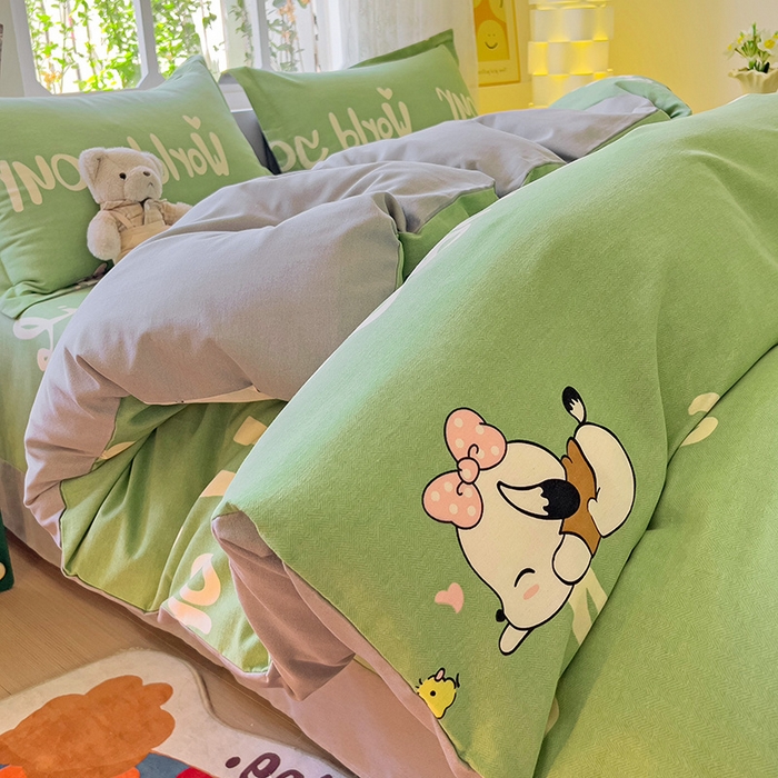 91家纺网 家纺一手货源 找家纺 2024新款全棉印花磨毛系列四件套 萌宠宝贝