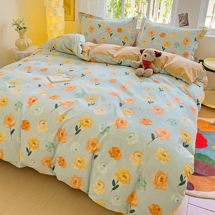 91家纺网 家纺一手货源 找家纺 2024新款全棉印花磨毛系列四件套 朵朵香