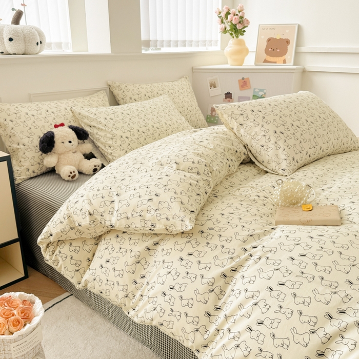 91家纺网 家纺一手货源 找家纺 柠馨 2024新款全棉印花四件套 兔斯基